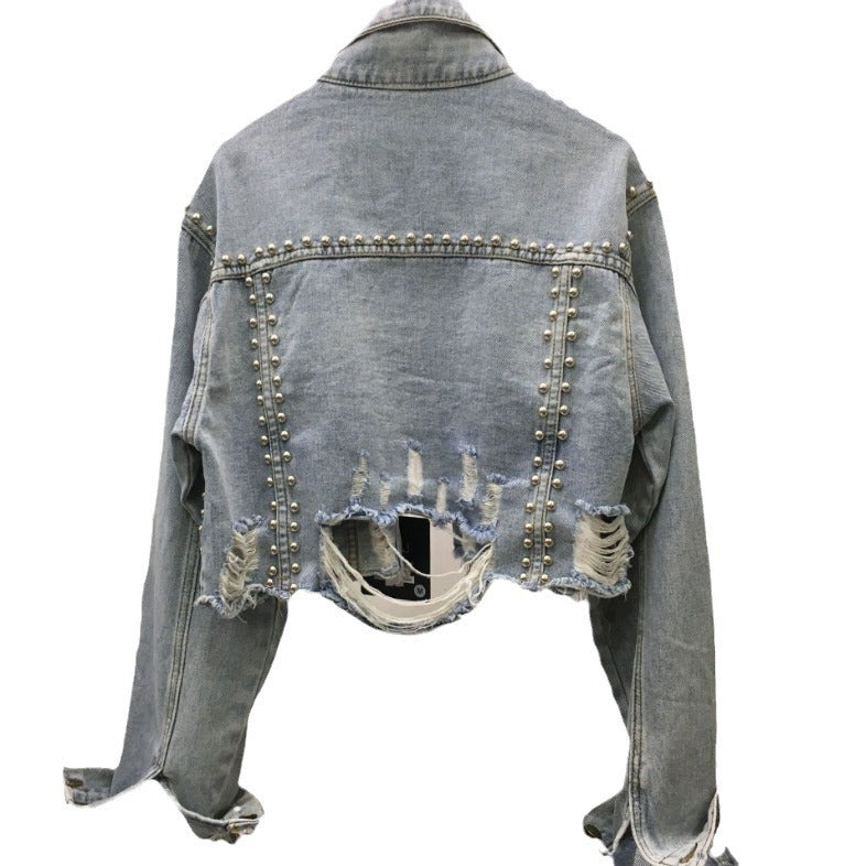 Kvinnors designer denimjacka med nitar och fransar Mirla-Eva Jonsson