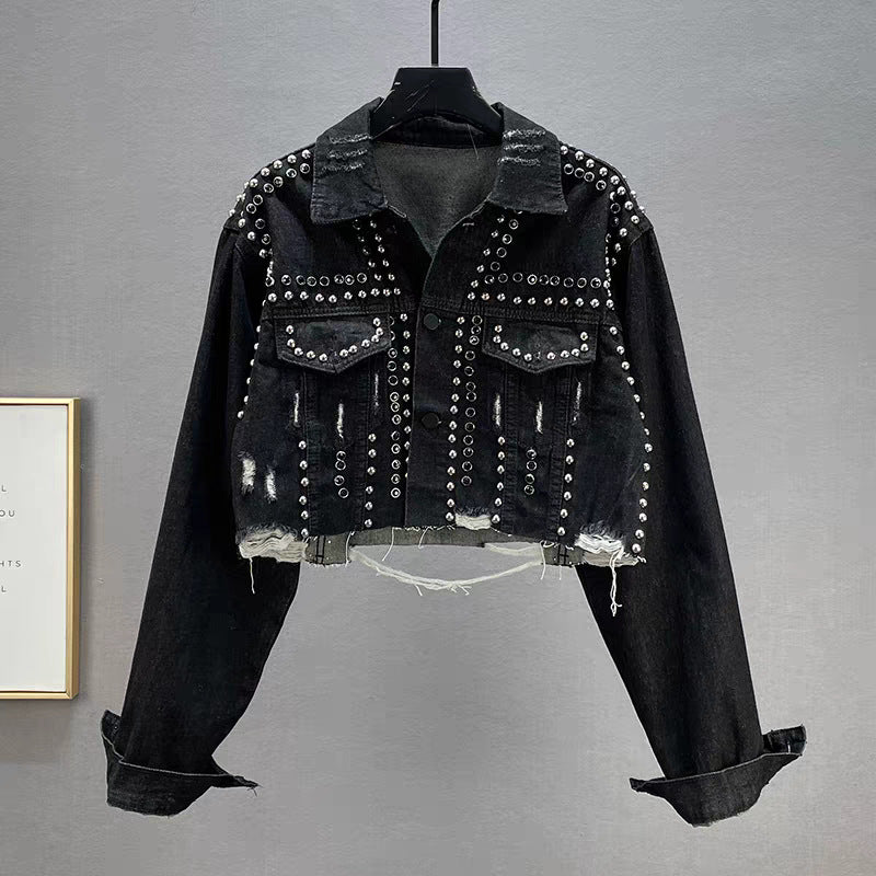 Kvinnors designer denimjacka med nitar och fransar Mirla-Eva Jonsson