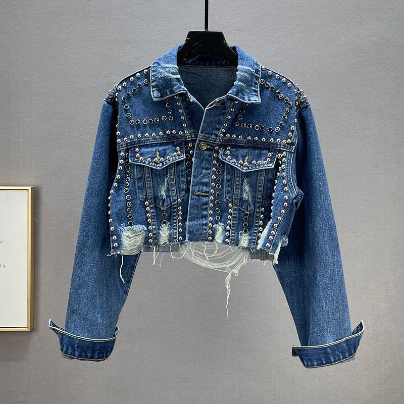 Kvinnors designer denimjacka med nitar och fransar Mirla-Eva Jonsson