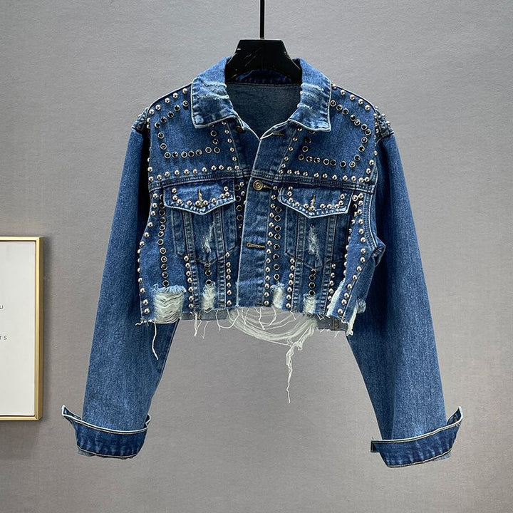 Kvinnors designer denimjacka med nitar och fransar Mirla-Eva Jonsson
