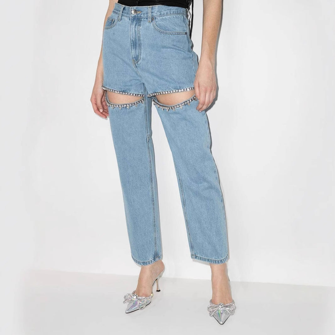 Kvinnors designer förstörda jeans med glansiga applikationer Mirla-Eva Jonsson