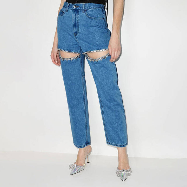 Kvinnors designer förstörda jeans med glansiga applikationer Mirla-Eva Jonsson