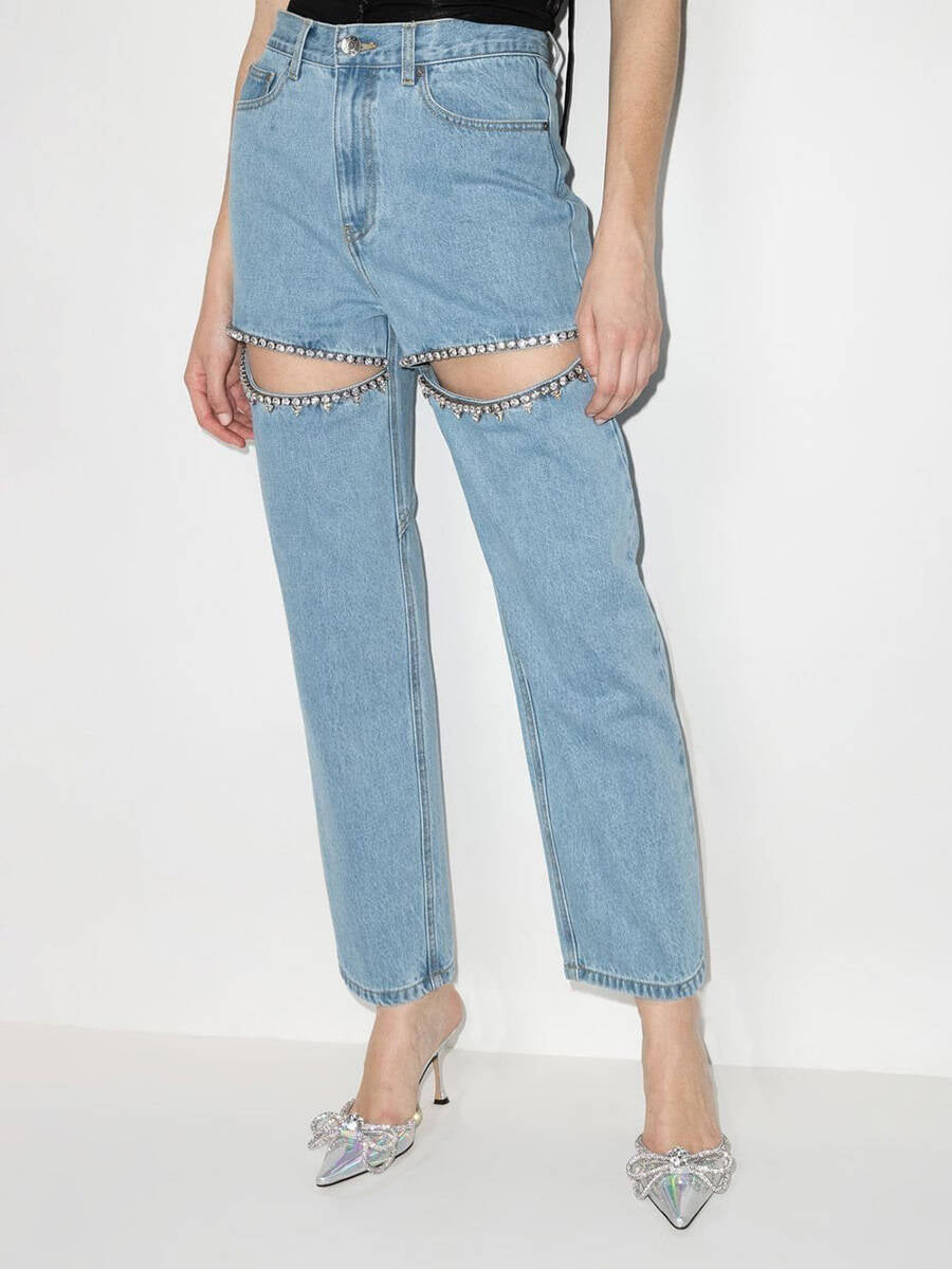 Kvinnors designer förstörda jeans med glansiga applikationer Mirla-Eva Jonsson
