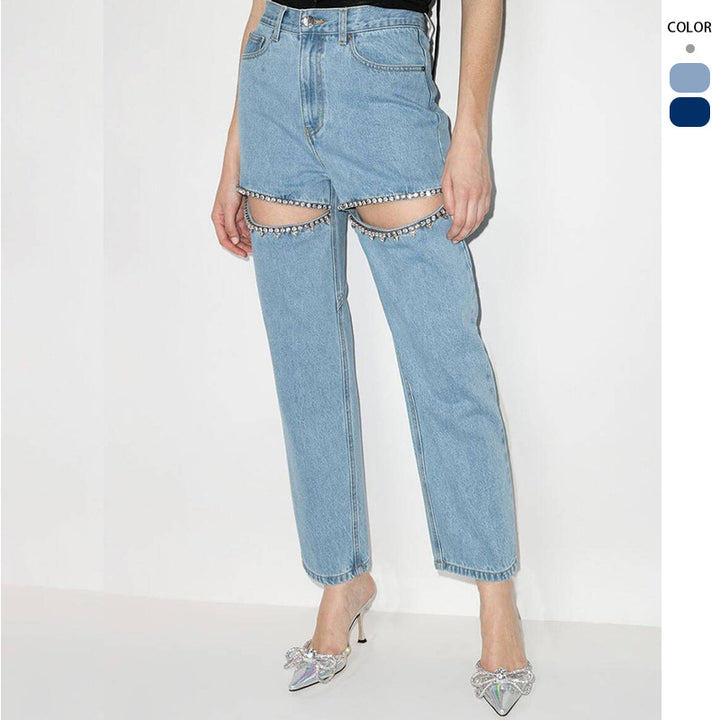 Kvinnors designer förstörda jeans med glansiga applikationer Mirla-Eva Jonsson
