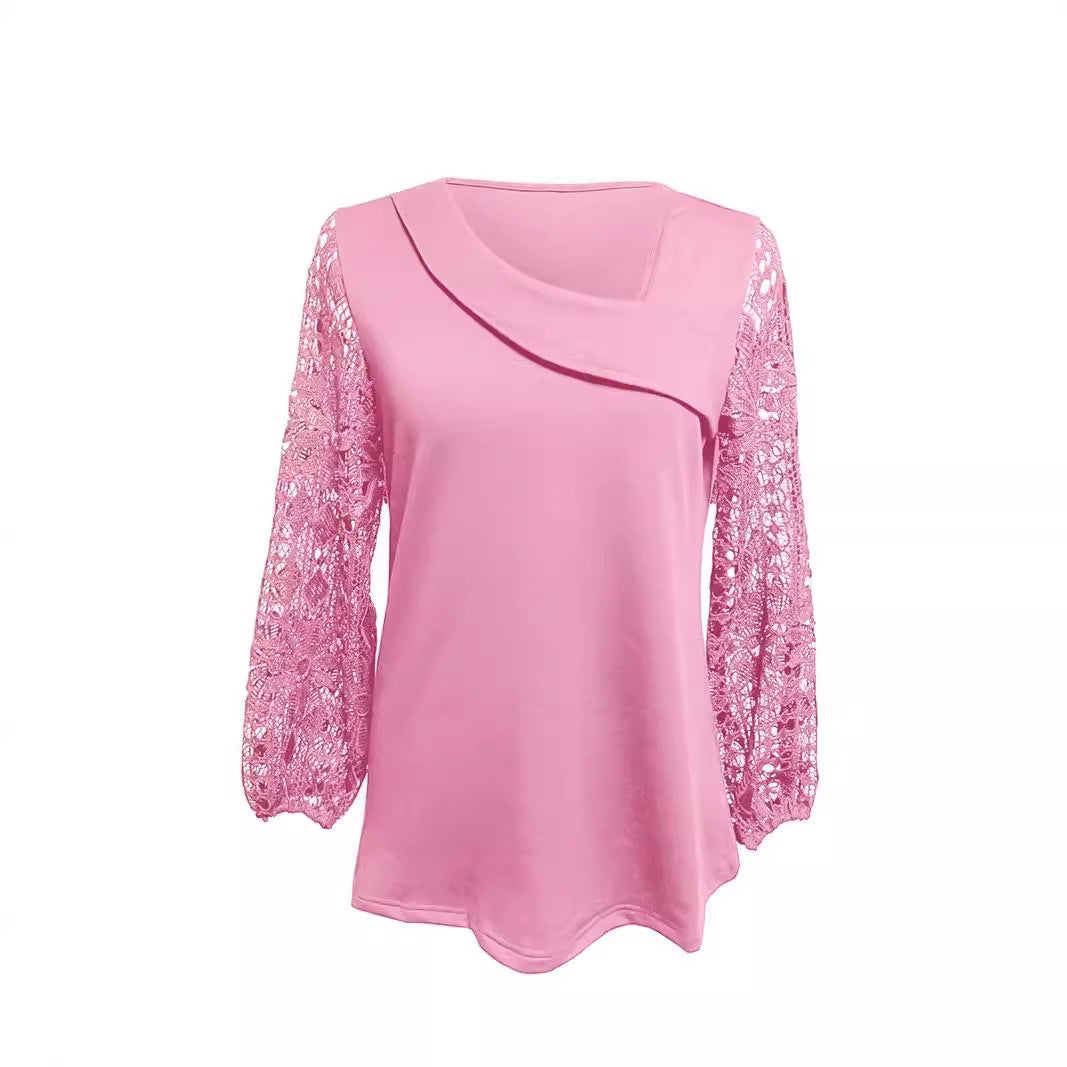 Kvinnors designerblus med spetsinsatser och elegant skärning Mirla-Eva Jonsson