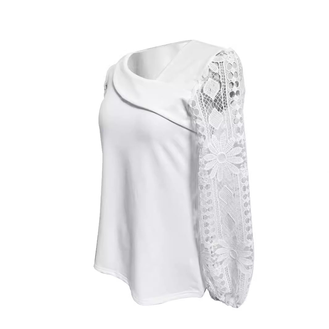 Kvinnors designerblus med spetsinsatser och elegant skärning Mirla-Eva Jonsson