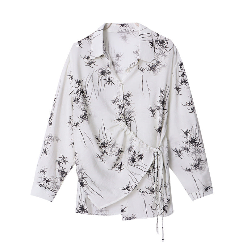 Kvinnors elegant blus skjorta med omslag design och blommönster Mirla-Eva Jonsson