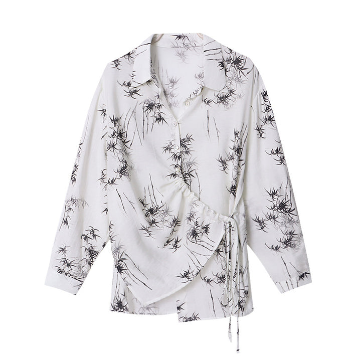 Kvinnors elegant blus skjorta med omslag design och blommönster Mirla-Eva Jonsson