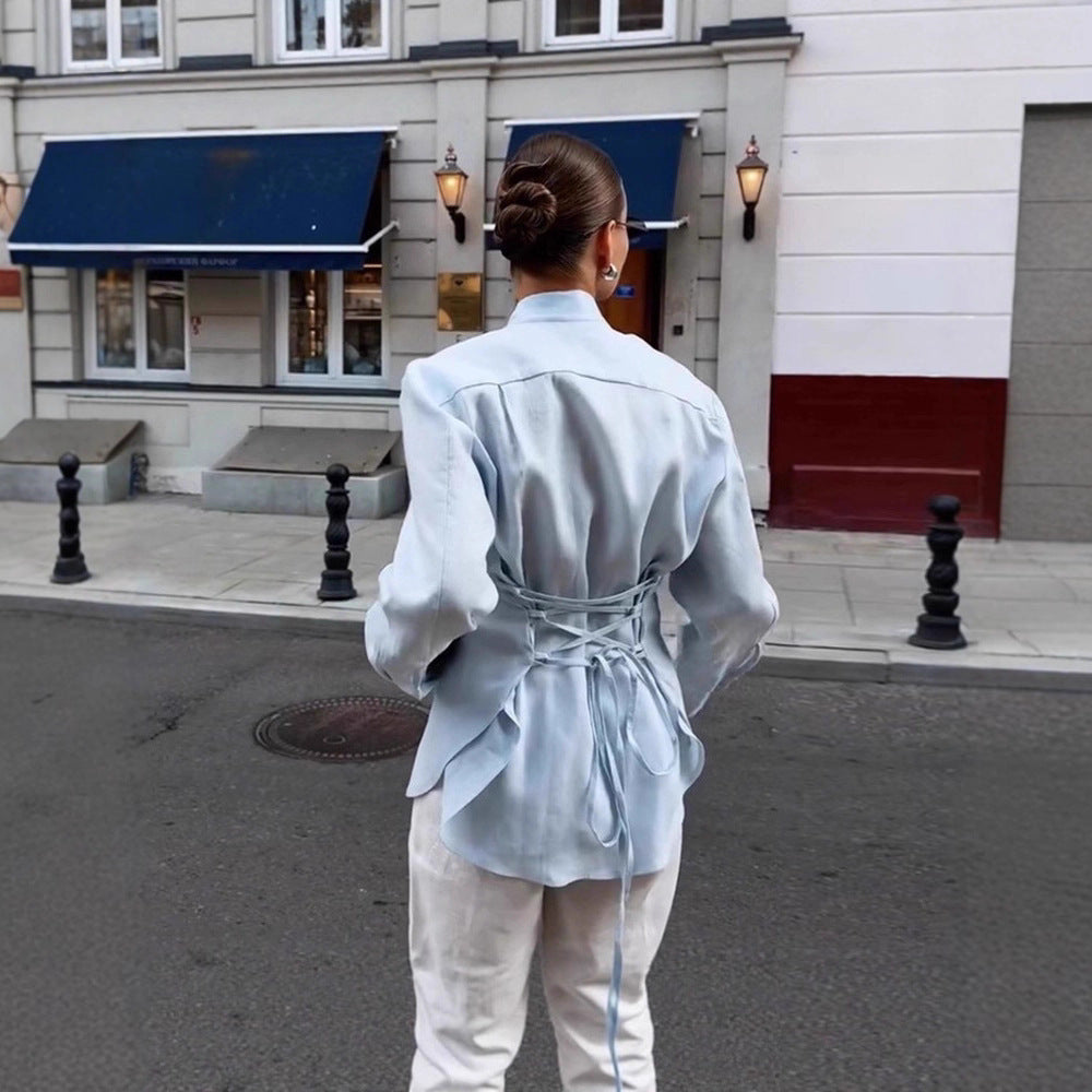 Kvinnors elegant blus topp med chic snörning bälte Mirla-Eva Jonsson