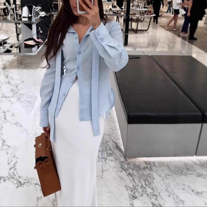Kvinnors elegant blus topp med chic snörning bälte Mirla-Eva Jonsson