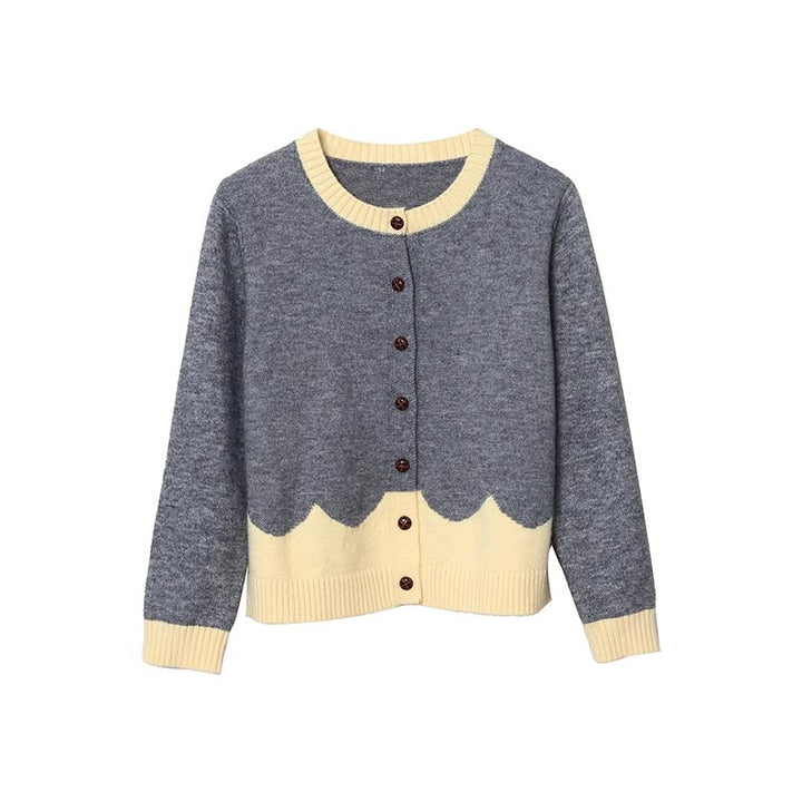 Kvinnors elegant cardigan med färgglad vågmönster och knapplösningar Mirla-Eva Jonsson