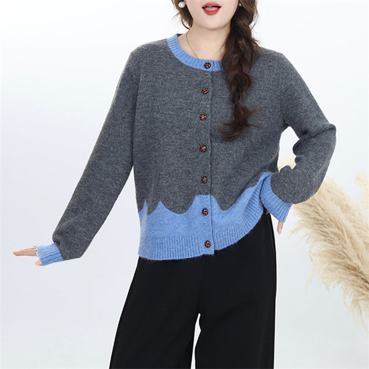 Kvinnors elegant cardigan med färgglad vågmönster och knapplösningar Mirla-Eva Jonsson