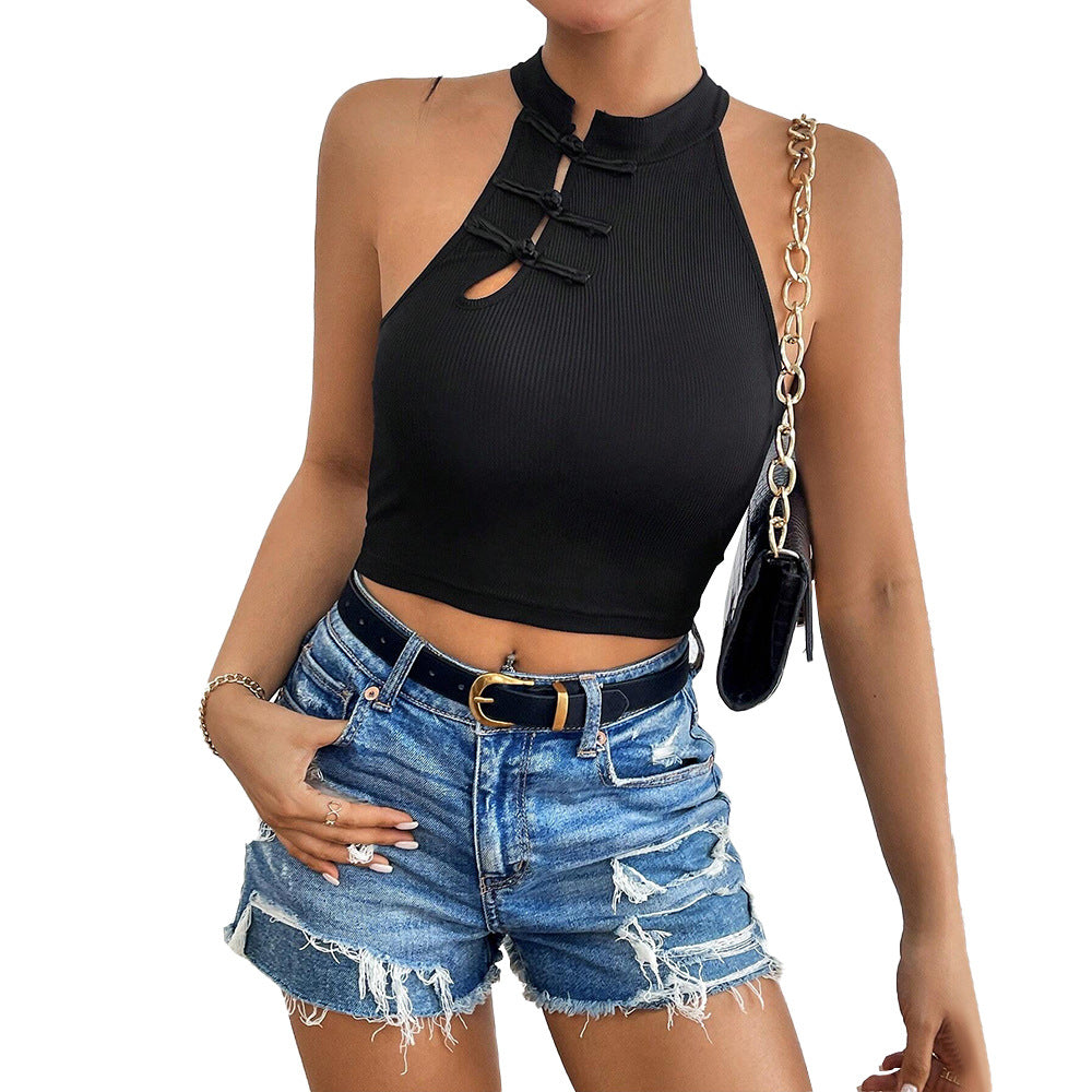 Kvinnors elegant crop top med praktisk knappslå och hög krage Mirla-Eva Jonsson