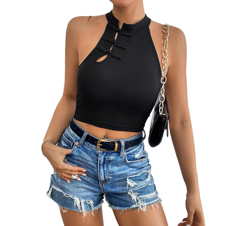 Kvinnors elegant crop top med praktisk knappslå och hög krage Mirla-Eva Jonsson