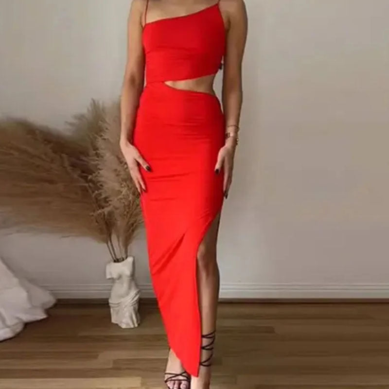 Kvinnors elegant cut-out maxi klänning med asymmetrisk design och ruching Mirla-Eva Jonsson