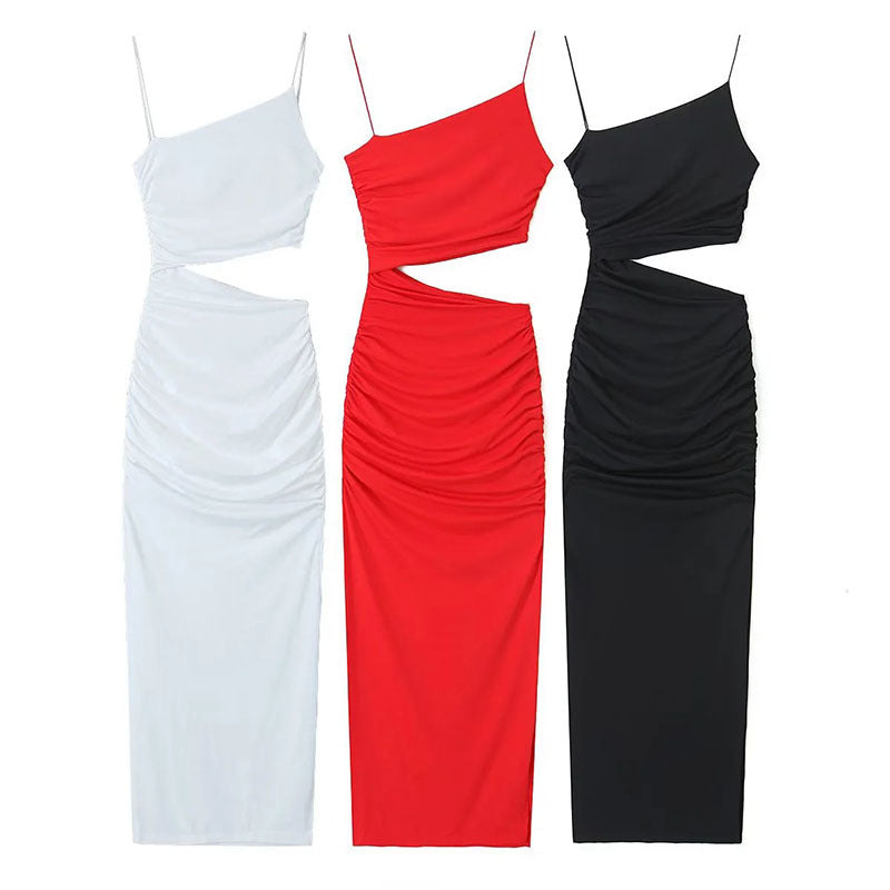 Kvinnors elegant cut-out maxi klänning med asymmetrisk design och ruching Mirla-Eva Jonsson