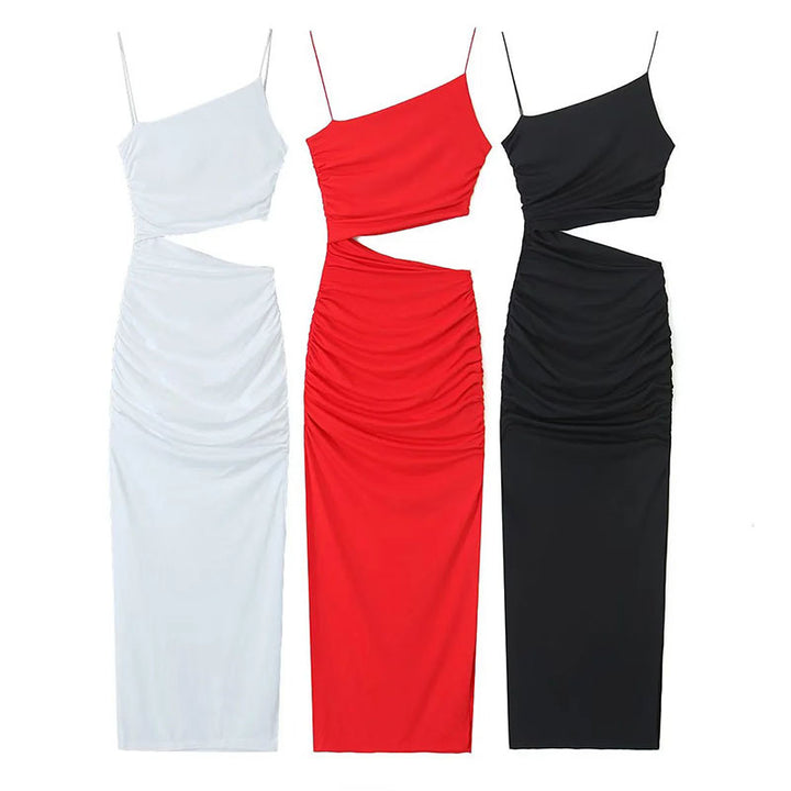 Kvinnors elegant cut-out maxi klänning med asymmetrisk design och ruching Mirla-Eva Jonsson
