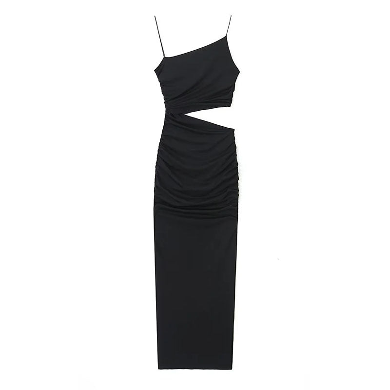 Kvinnors elegant cut-out maxi klänning med asymmetrisk design och ruching Mirla-Eva Jonsson