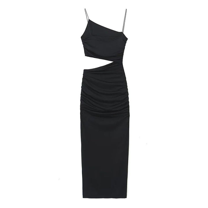 Kvinnors elegant cut-out maxi klänning med asymmetrisk design och ruching Mirla-Eva Jonsson