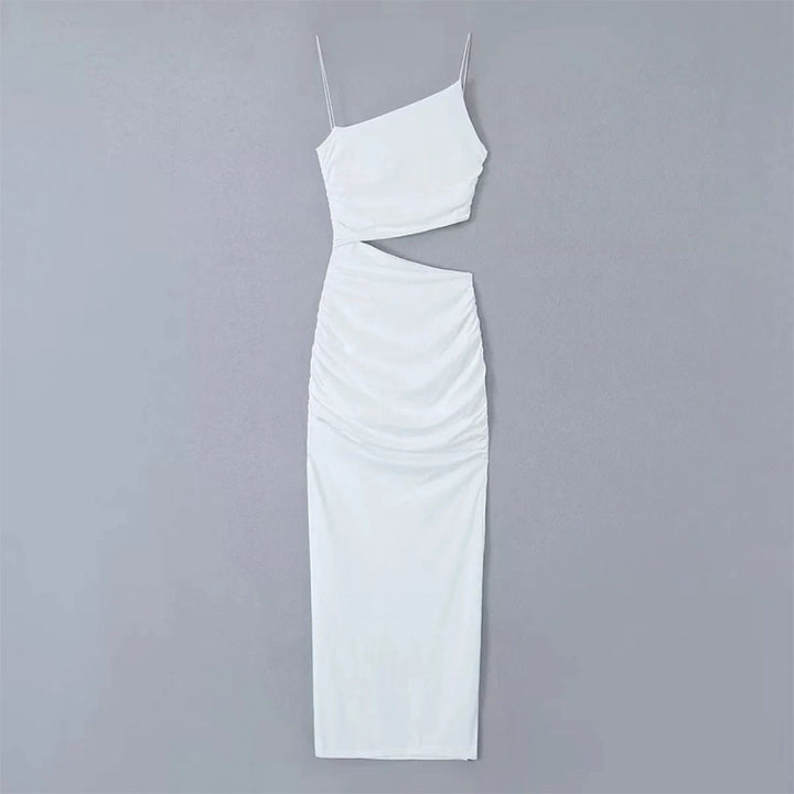 Kvinnors elegant cut-out maxi klänning med asymmetrisk design och ruching Mirla-Eva Jonsson