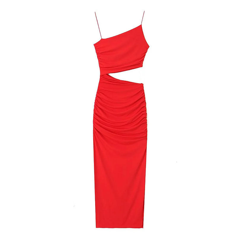 Kvinnors elegant cut-out maxi klänning med asymmetrisk design och ruching Mirla-Eva Jonsson