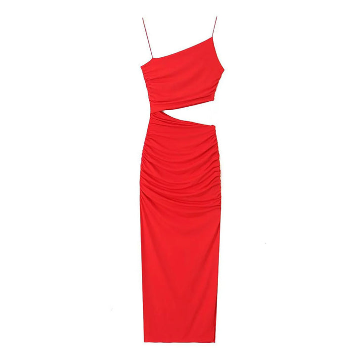 Kvinnors elegant cut-out maxi klänning med asymmetrisk design och ruching Mirla-Eva Jonsson