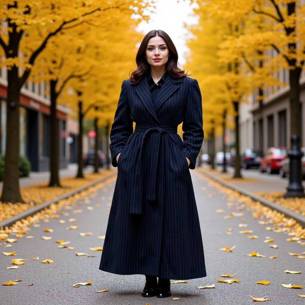 Kvinnors elegant kappa med bred krage och bälte Mirla-Eva Jonsson