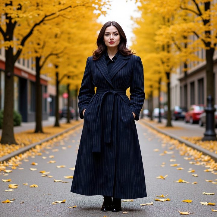 Kvinnors elegant kappa med bred krage och bälte Mirla-Eva Jonsson