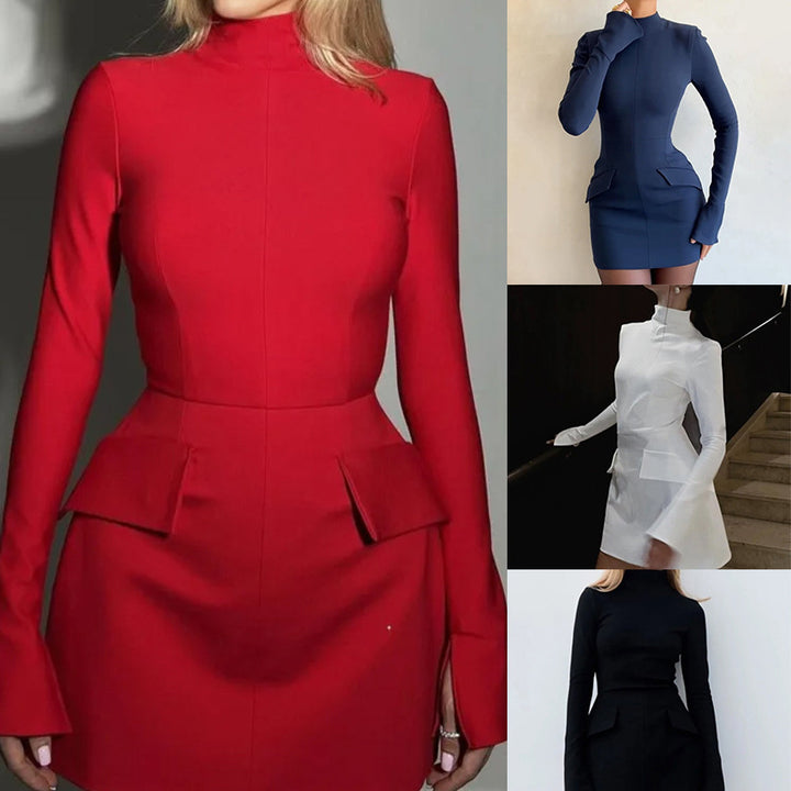 Kvinnors elegant klänning med hög krage och fickor Mirla-Eva Jonsson