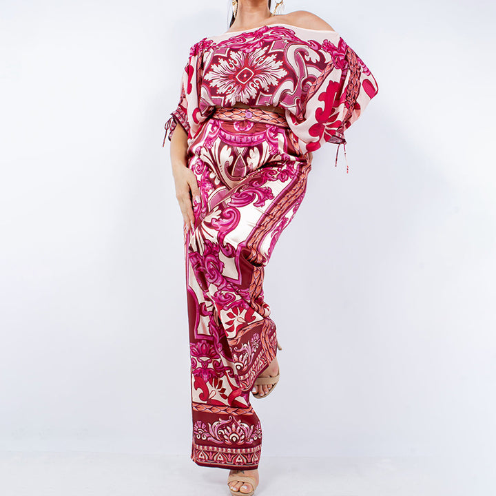 Kvinnors elegant kombination outfit med vida ben och elegant mönster Mirla-Eva Jonsson