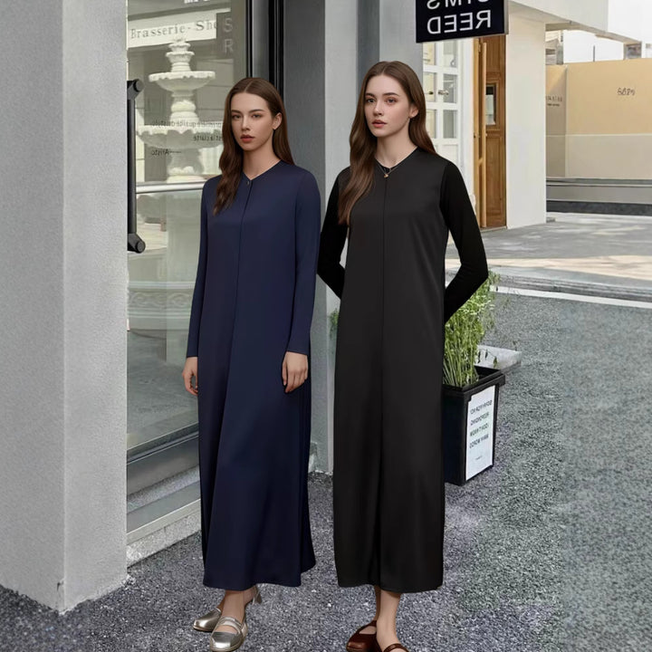 Kvinnors elegant långärmad maxi-klänning med smickrande skärning och tidlös design-Eva Jonsson