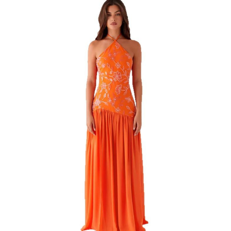Kvinnors elegant maxi klänning med blommönster och flödande kjol-Eva Jonsson