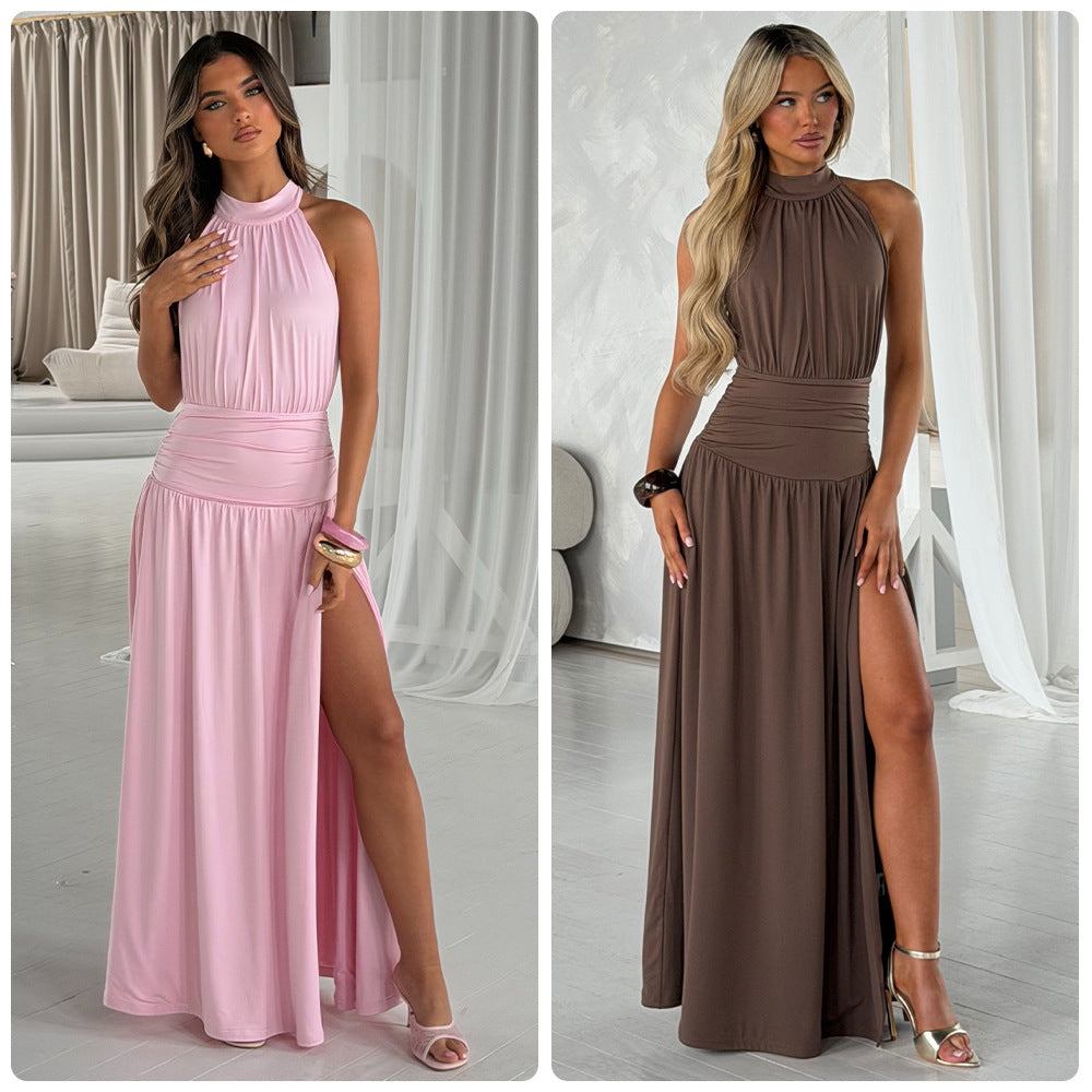 Kvinnors elegant maxi klänning med skimrande tyg och hög slits Mirla-Eva Jonsson