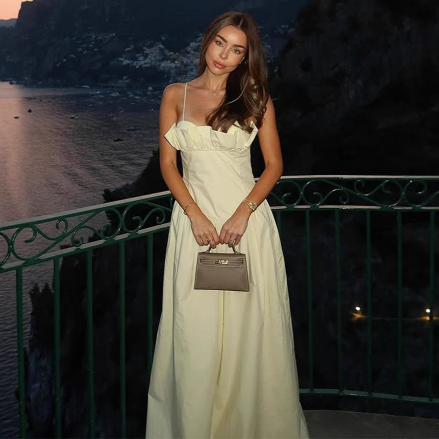Kvinnors elegant maxi klänning med volangdetaljer Mirla-Eva Jonsson