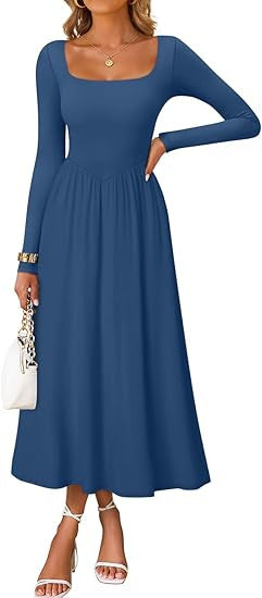 Kvinnors elegant midi klänning med fyrkantig halsringning och långa ärmar Mirla-Eva Jonsson