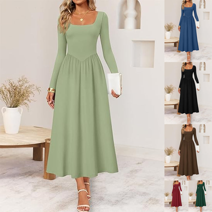 Kvinnors elegant midi klänning med fyrkantig halsringning och långa ärmar Mirla-Eva Jonsson