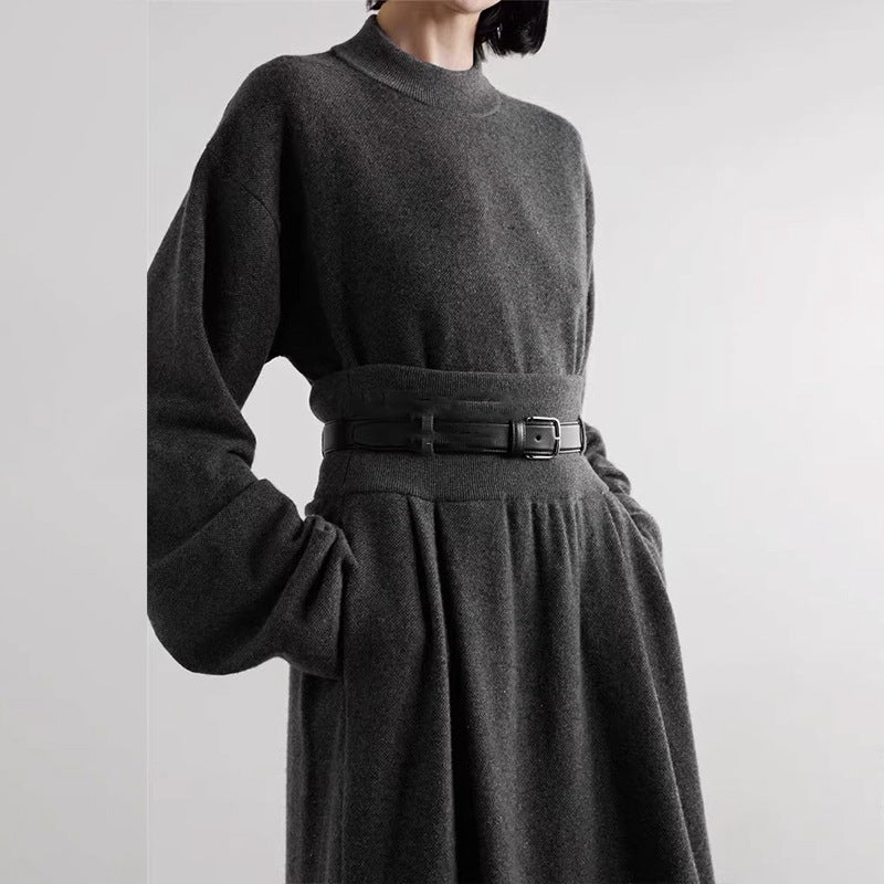 Kvinnors elegant stickad klänning med midjebälte Mirla-Eva Jonsson