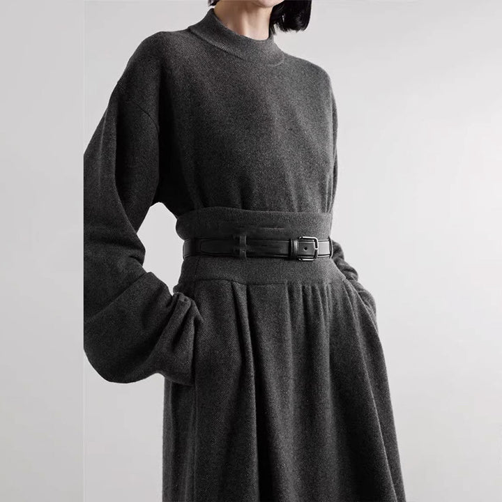 Kvinnors elegant stickad klänning med midjebälte Mirla-Eva Jonsson