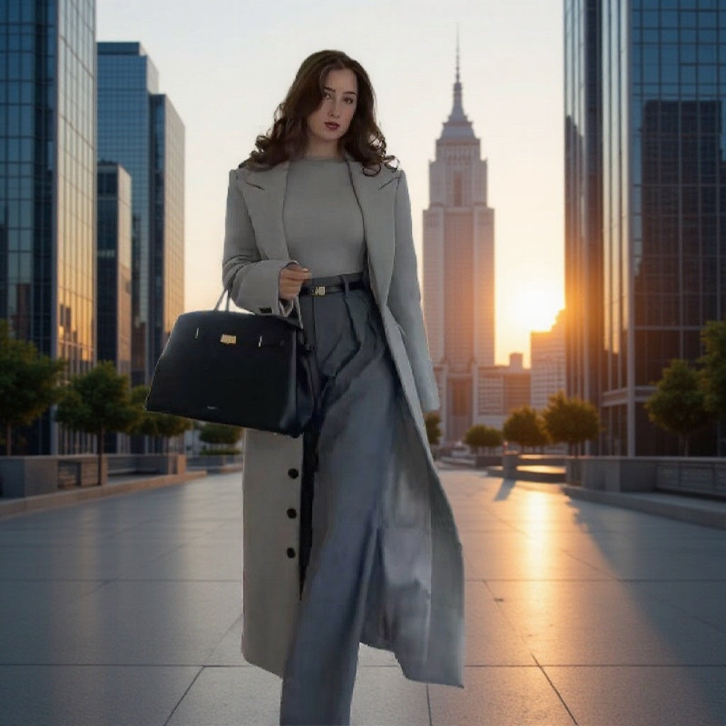 Kvinnors elegant trench coat i minimalistisk design med praktiska fickor Mirla-Eva Jonsson