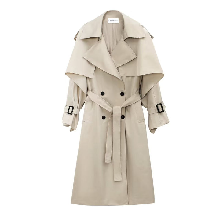 Kvinnors elegant trenchcoat med bälte och oversized krage Mirla-Eva Jonsson
