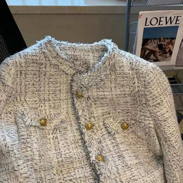 Kvinnors elegant tweedjacka med guldknappar Mirla-Eva Jonsson