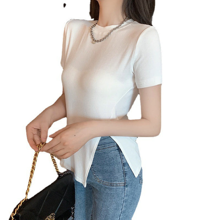 Kvinnors eleganta T-shirt med sidosplit och figursydd passform-Eva Jonsson