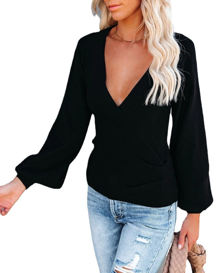 Kvinnors eleganta V-hals stickad topp Mirla-Eva Jonsson
