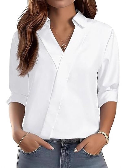Kvinnors eleganta V-halsblus med texturerad design Mirla-Eva Jonsson