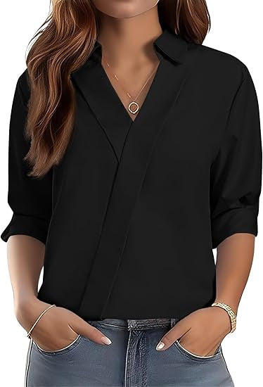 Kvinnors eleganta V-halsblus med texturerad design Mirla-Eva Jonsson