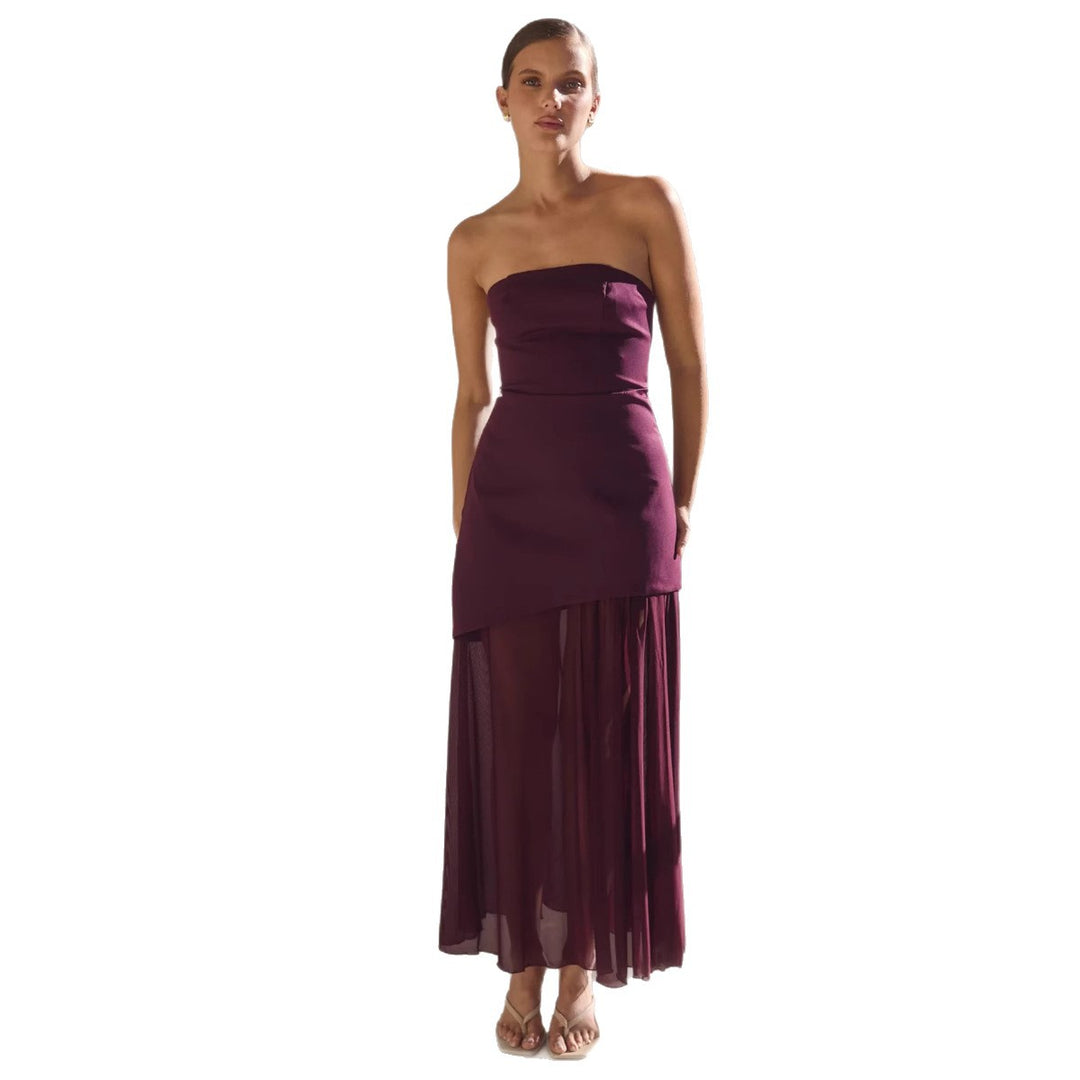 Kvinnors eleganta bandeau maxiklänning med flödande chiffongkjol och figurnära bodice-Eva Jonsson