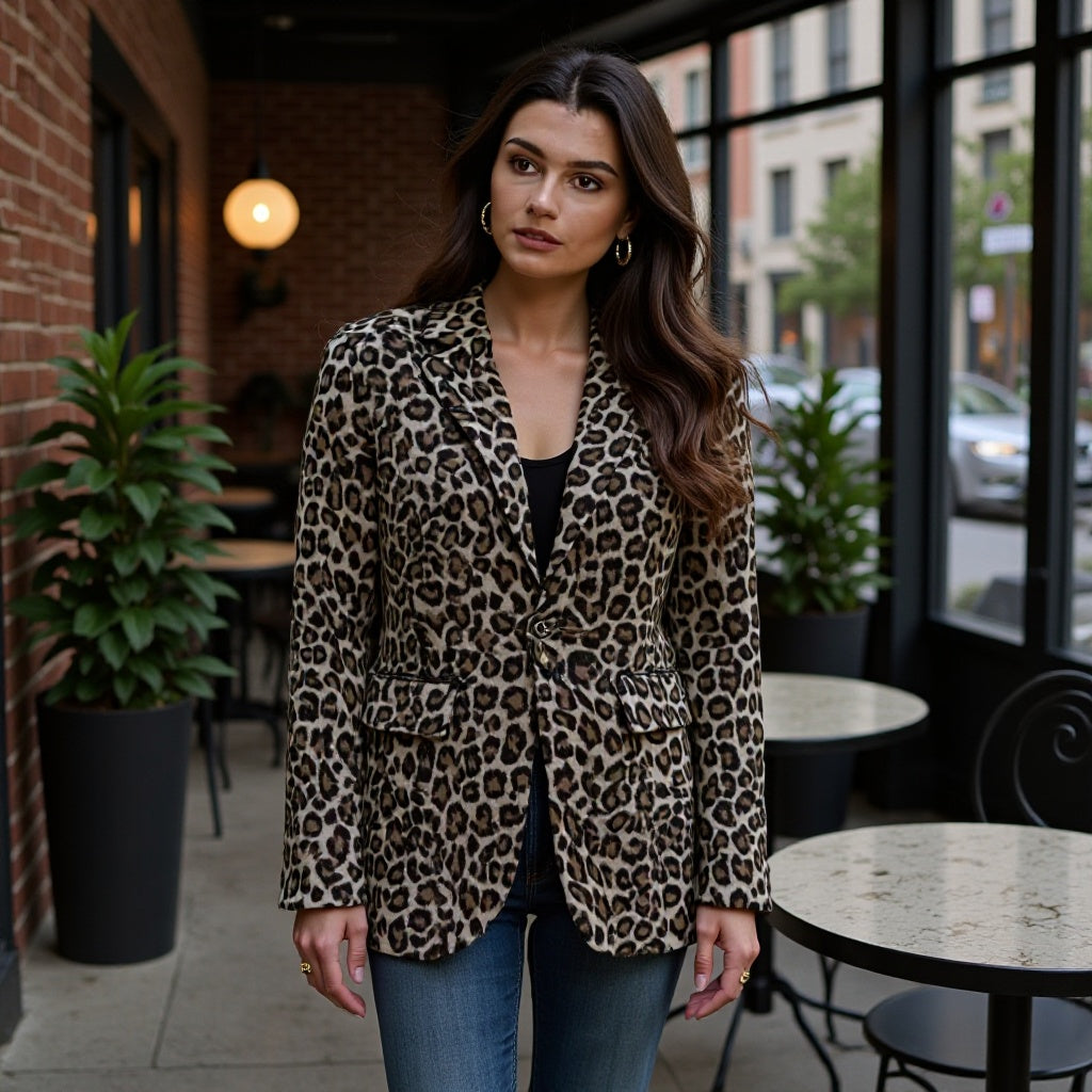 Kvinnors eleganta blazerjacka i stiligt leopardmönster Mirla-Eva Jonsson