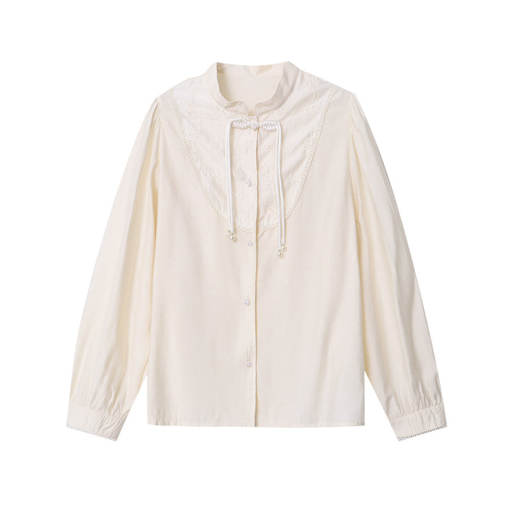 Kvinnors eleganta blus med volanger och pärlor Mirla-Eva Jonsson