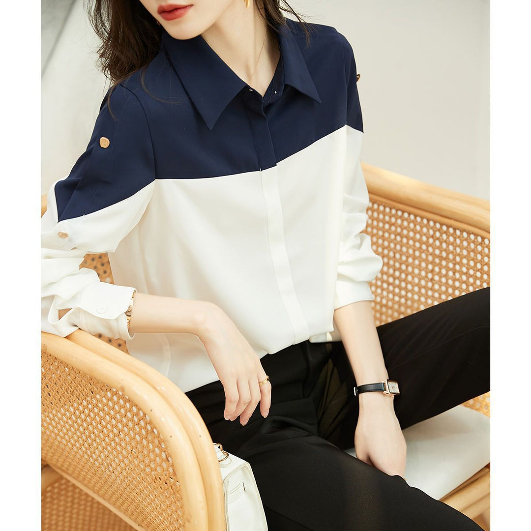 Kvinnors eleganta blus skjorta med färgblockdesign Mirla-Eva Jonsson