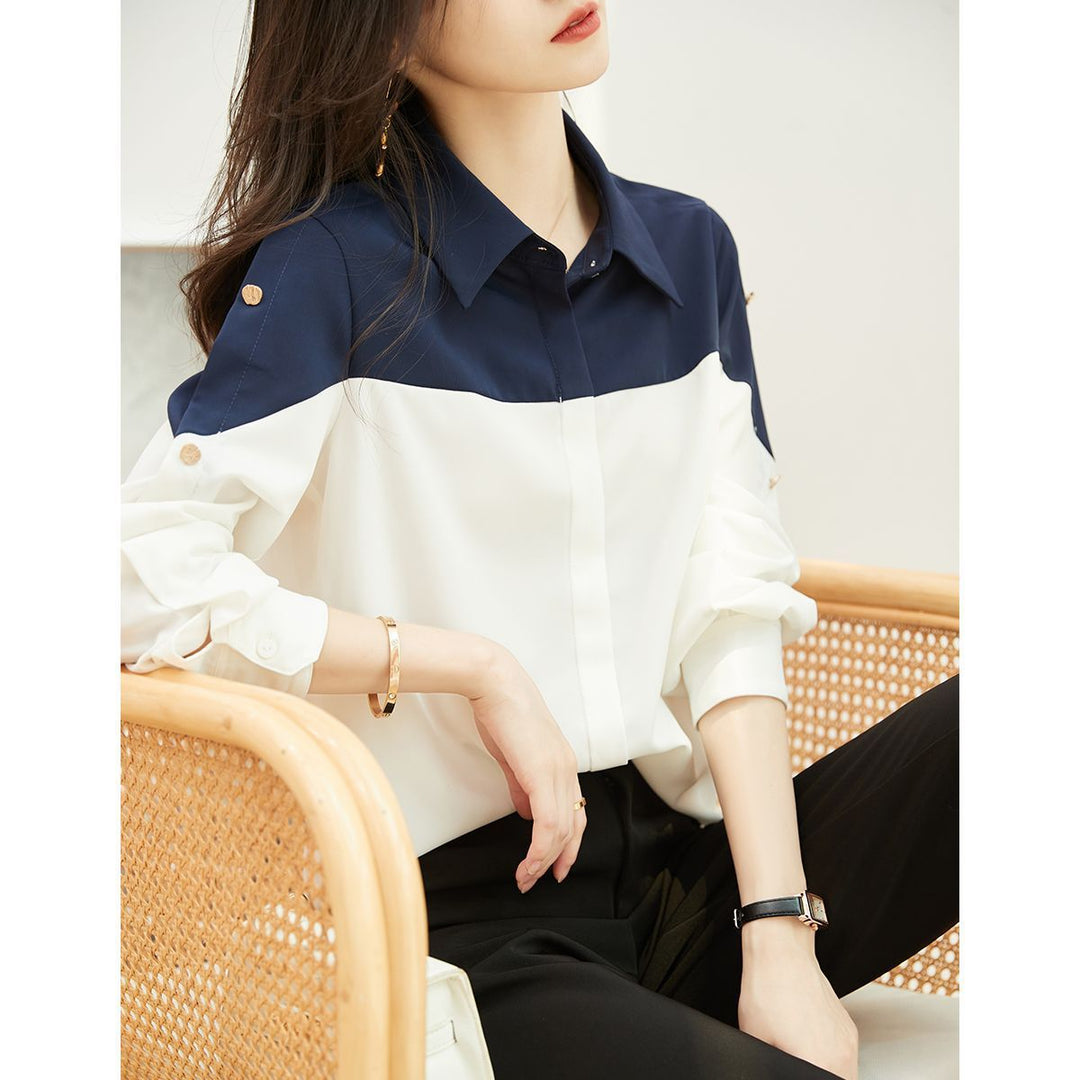 Kvinnors eleganta blus skjorta med färgblockdesign Mirla-Eva Jonsson